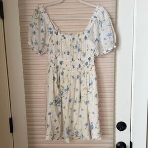 Floral White and Blue off the shoulder Dress